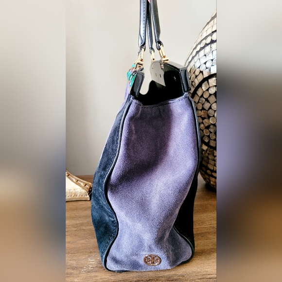 Tory Burch Attersee Women Luxe Suede Frame Satchel Bag Jewel /Black Large - Picture 14 of 16